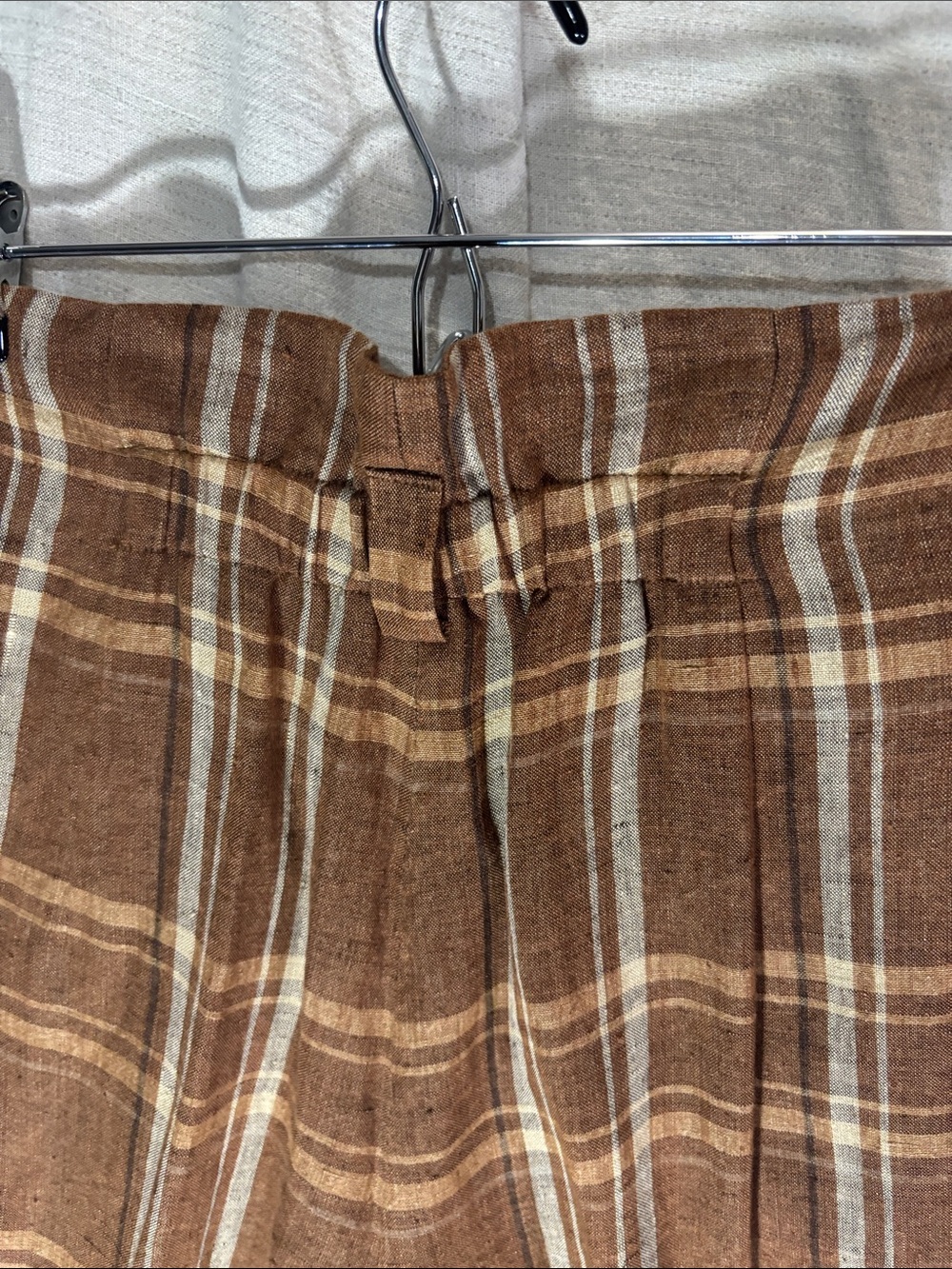 Isda & Co. 100% Linen High Waisted Plaid Trousers Brown Neutral Medium EUC - Picture 13 of 13